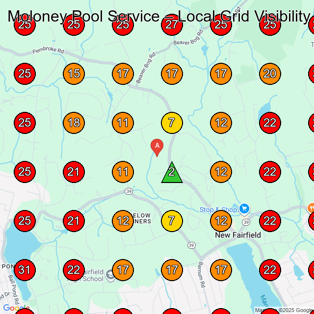 Moloney Pool Service GeoGrid visibility map for Appliance Repair Service in New Fairfield